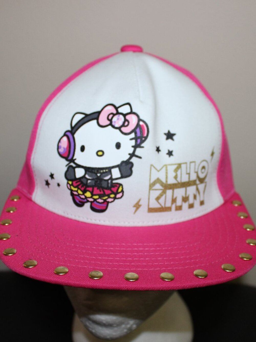 3/$77❤️Sanrio 40th Anniversary Hello Kitty Gold Stud Brim Pink Snapback Hat Cap